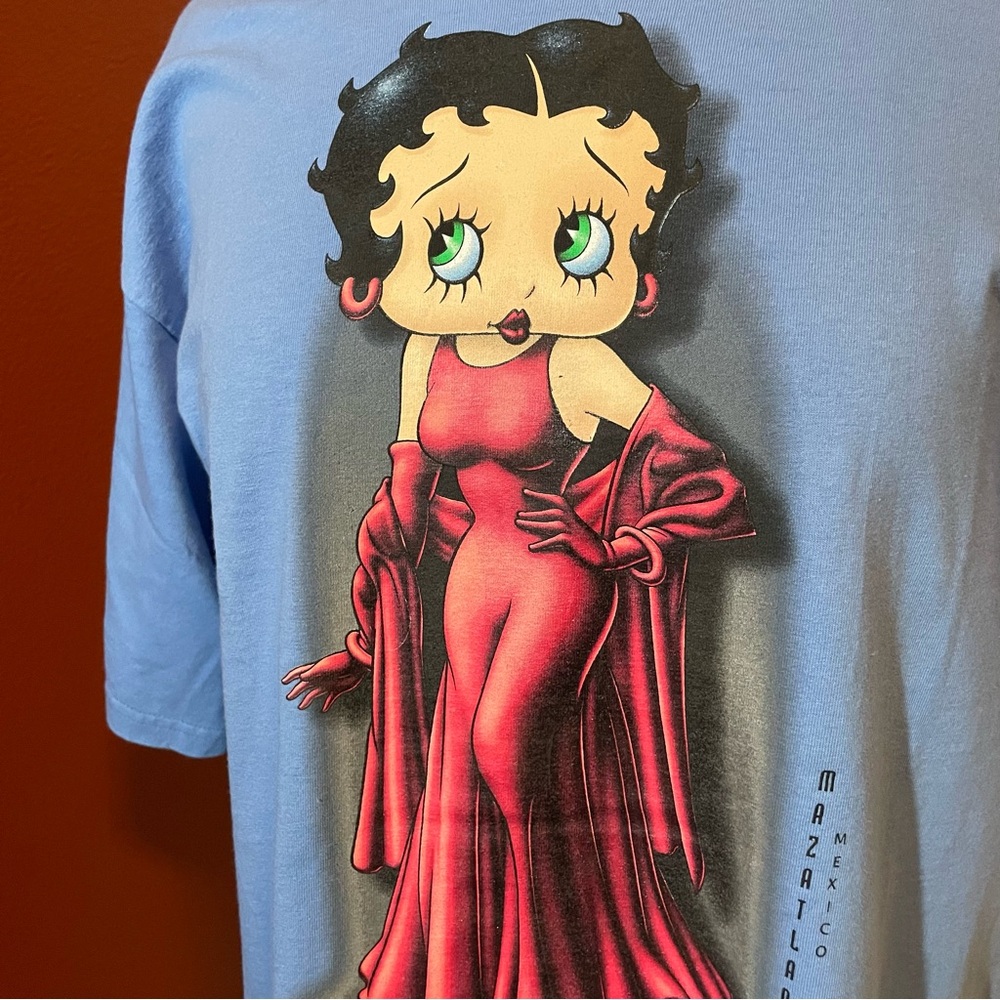 Betty Boop Men’s Blue “Got Silk” Portrait Mazatlán México Short Sleeve Tee Shirt - Picture 4 of 6